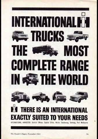 1964 INTERNATIONAL HARVESTER TRUCK RANGE AUSSIE AD ART PRINT POSTER