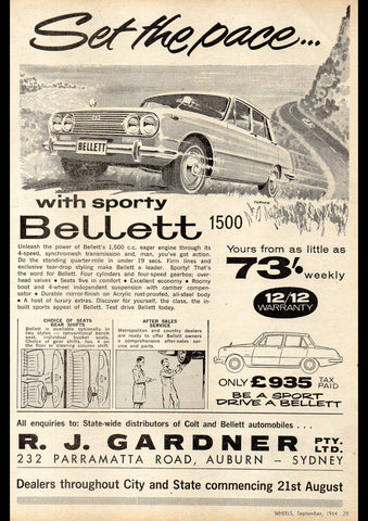 1964 ISUZU BELLETT 1500 SEDAN AUSSIE AD ART PRINT POSTER