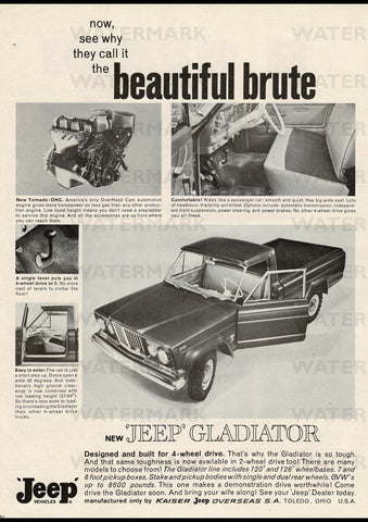 1964 KAISER JEEP GLADIATOR 4WD PICK-UP INTERNATIONAL AD ART PRINT POSTER