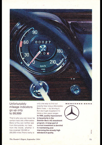 1964 MERCEDES BENZ 99,999 MILES INTERNATIONAL AD ART PRINT POSTER