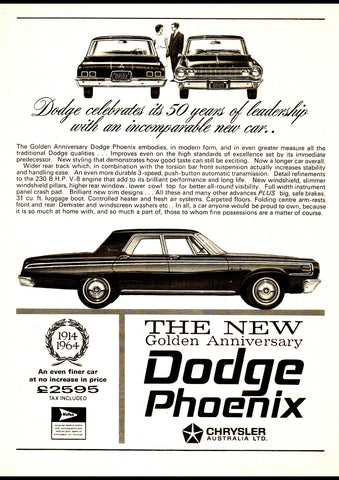 1964 VD2 DODGE PHOENIX GOLDEN ANNIVERSARY CHRYSLER AUSSIE AD ART PRINT POSTER