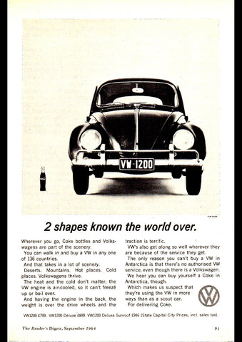 1964 VOLKSWAGEN VW BEETLE 2 SHAPES KNOWN AUSSIE AD ART PRINT POSTER