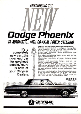 1965 AP2D DODGE PHOENIX CHRYSLER AUSSIE AD ART PRINT POSTER