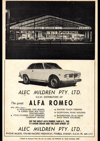 1964 ALEC MILDREN MOTORS ALFA ROMEO 1600 GT TI AUSSIE AD ART PRINT POSTER