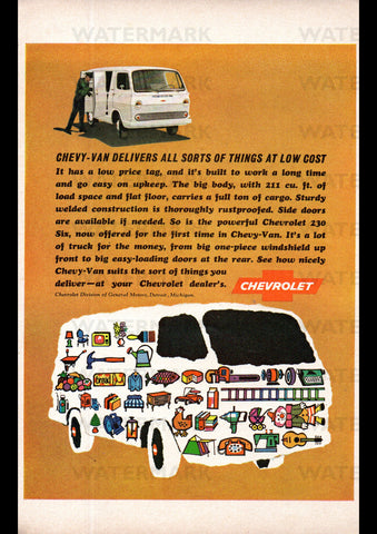 1965 CHEVROLET 230 SIX VAN USA AD ART PRINT POSTER