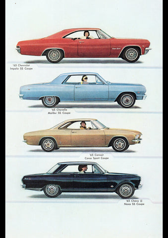 1965 CHEVROLET IMPALA SS COUPE CHEVELLE SS COUPE CORVAIR CORSA USA AD ART PRINT POSTER