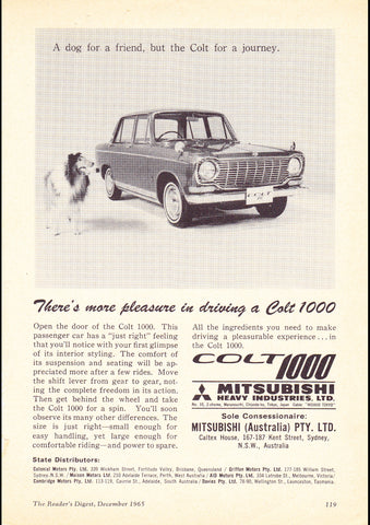 1965 MITUSBISHI COLT 1000 SEDAN AUSSIE AD ART PRINT POSTER