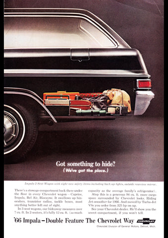 1966 CHEVROLET IMPALA 2 SEAT WAGON USA AD ART PRINT POSTER