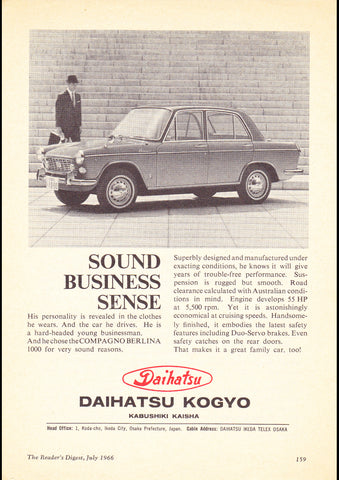 1966 DAIHATSU COMPAGNO BERLINA 1000 AUSSIE AD ART PRINT POSTER