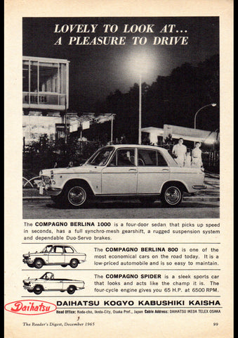 1966 DAIHATSU COMPAGNO BERLINA 1000 SEDAN 800 2 DOOR AUSSIE AD ART PRINT POSTER