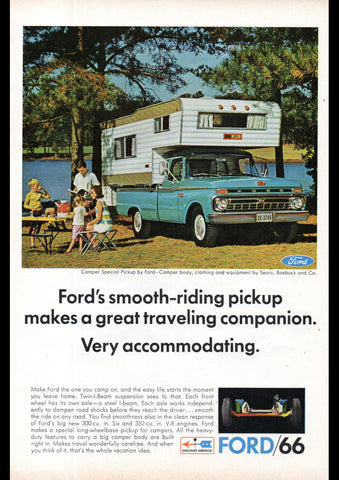 1966 FORD F SERIES CAMPER PICKUP TRUCK USA AD ART PRINT POSTER