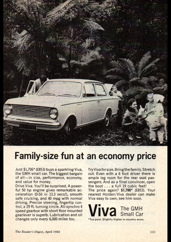 1966 HA VAUXHALL VIVA 2 DOOR SEDAN GMH AUSSIE AD ART PRINT POSTER