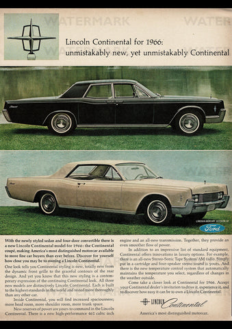 1966 LINCOLN CONTINENTAL 4 DOOR & 2 DOOR HARDTOP FORD USA AD ART PRINT POSTER