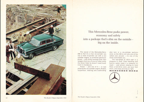 1966 MERCEDES BENZ 230 W110 SEDAN AUSSIE AD ART PRINT POSTER