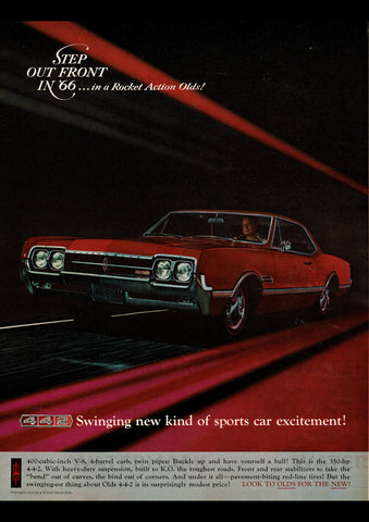 1966 OLDSMOBILE 4-4-2 SPORT COUPE USA AD ART PRINT POSTER