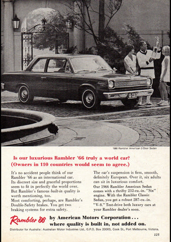 1966 RAMBLER AMERICAN 2 DOOR SEDAN AMC AUSSIE AD ART PRINT POSTER