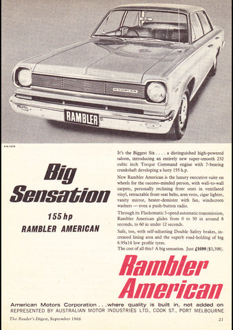 1966 RAMBLER AMERICAN AMC AUSSIE AD ART PRINT POSTER