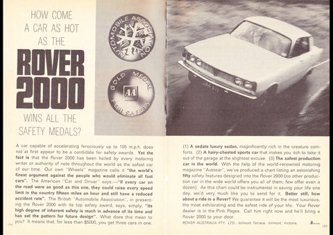 1966 ROVER 2000 AUSSIE AD ART PRINT POSTER