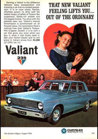 1966 VC CHRYSLER VALIANT 225 AUSSIE AD ART PRINT POSTER