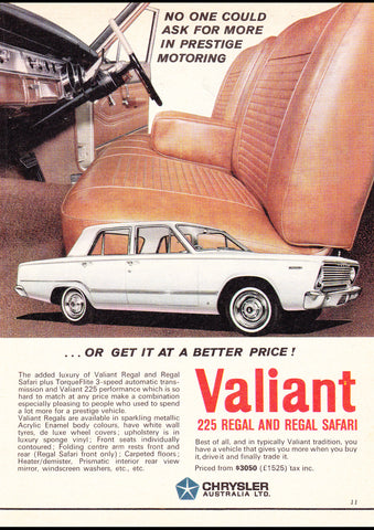 1966 VC CHRYSLER VALIANT 225 REGAL SEDAN AUSSIE AD ART PRINT POSTER