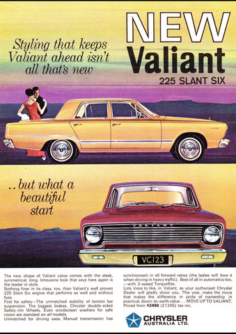 1966 VC CHRYSLER VALIANT 225 SLANT 6 AUSSIE AD ART PRINT POSTER