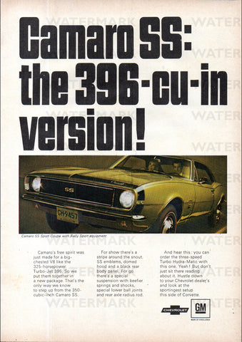 1967 CHEVROLET CAMARO SS 396 COUPE USA AD ART PRINT POSTER