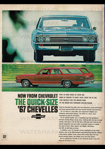 1967 CHEVROLET CHEVELLE SS 396 SPORT COUPE & CONCOURS CUSTOM USA AD ART PRINT POSTER