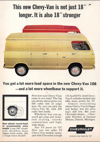 1967 CHEVROLET CHEVY 6 & V8 VANS USA AD ART PRINT POSTER