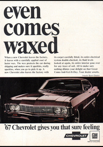 1967 CHEVROLET IMPALA SPORT SEDAN USA AD ART PRINT POSTER