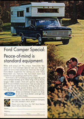 1967 FORD F SERIES CAMPER SPECIAL PICKUP TRUCK USA AD ART PRINT POSTER