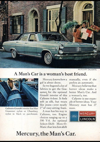 1967 FORD MERCURY CALIENTE SEDAN USA AD ART PRINT POSTER