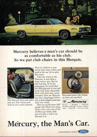 1967 FORD MERCURY MARQUIS SPORT COUPE USA AD ART PRINT POSTER