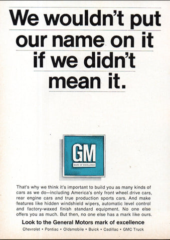 1967 GENERAL MOTORS MARK OF EXCELLENCE USA AD ART PRINT POSTER