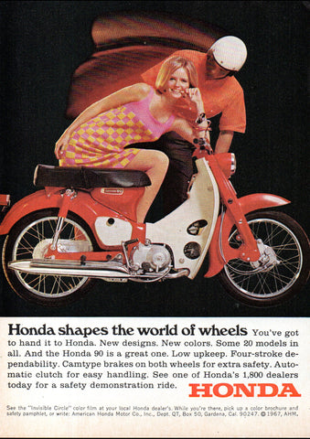 1967 HONDA 90 MOTORCYCLE USA AD ART PRINT POSTER