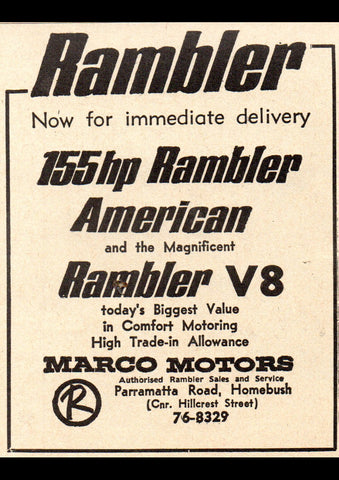 1967 MARCO MOTORS RAMBLER 155HP AMERICAN V8 AUSSIE AD ART PRINT POSTER