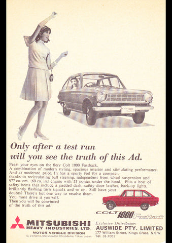 1967 MITSUBISHI COLT 1000 FASTBACK AUSSIE AD ART PRINT POSTER