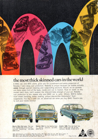 1967 MORRIS MINI DELUXE MORRIS 1100 AUSTIN 1800 BMC AUSSIE AD ART PRINT POSTER