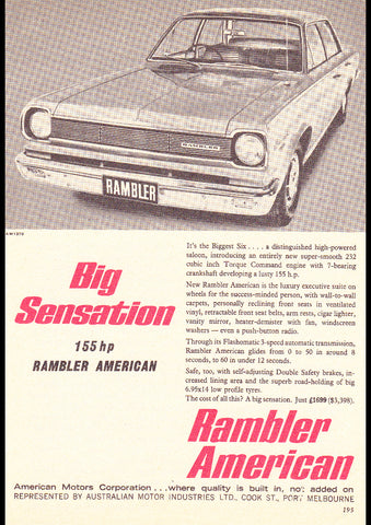 1967 RAMBLER AMERICAN AMC AUSSIE AD ART PRINT POSTER