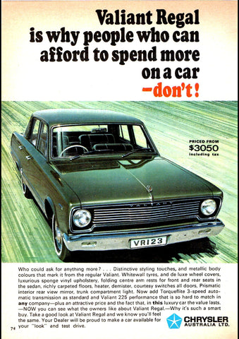 1967 VC CHRYSLER VALIANT REGAL AUSSIE REPRO AD ART PRINT POSTER