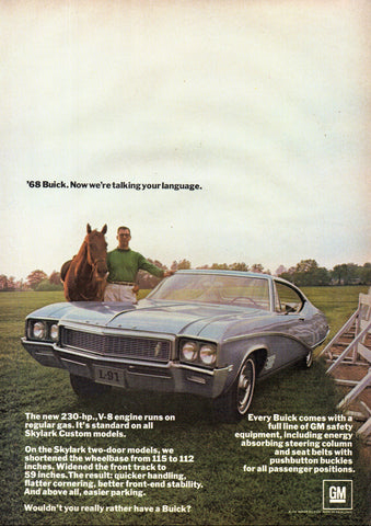 1968 BUICK SKYLARK CUSTOM HARDTOP USA AD ART PRINT POSTER