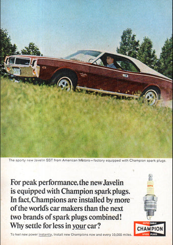 1968 CHAMPION SPARK PLUGS JAVELIN SST COUPE AMC USA AD ART PRINT POSTER