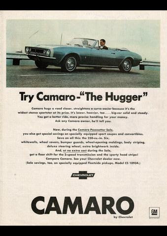 1968 CHEVROLET CAMARO CONVERTIBLE USA AD ART PRINT POSTER