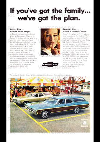 1968 CHEVROLET CHEVELLE ESTATE WAGON & CAPRICE NOMAD CUSTOM WAGON USA REPRO AD ART PRINT POSTER