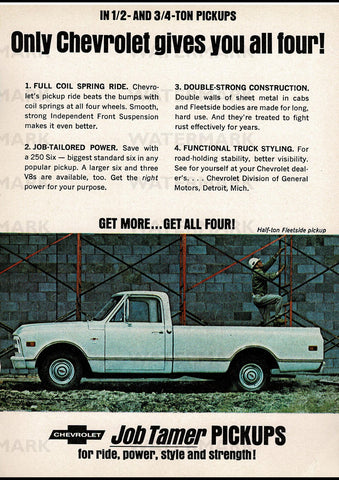 1968 CHEVROLET FLEETSIDE HALF TON PICKUP USA REPRO AD ART PRINT POSTER