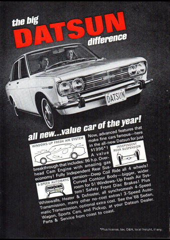 1968 DATSUN 510 1600 SEDAN NISSAN USA AD ART PRINT POSTER