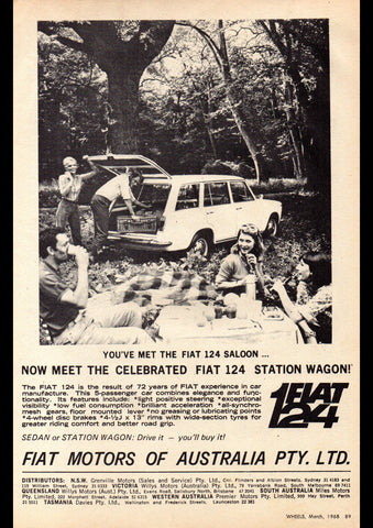 1968 FIAT 124 STATION WAGON AUSSIE AD ART PRINT POSTER