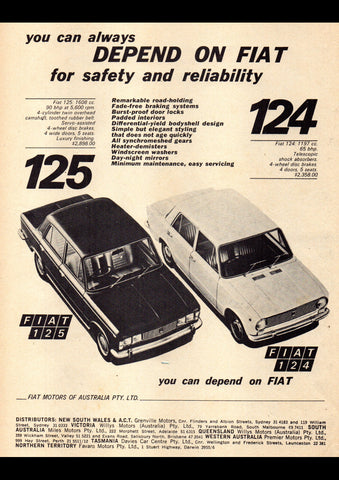 1968 FIAT 124 & 125 SEDAN AUSSIE AD ART PRINT POSTER