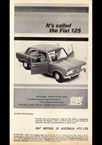 1968 FIAT 125 SEDAN AUSSIE AD ART PRINT POSTER