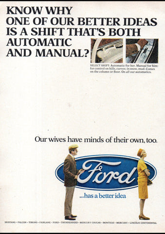 1968 FORD BETTER IDEAS AUTO & MANUAL SHIFT USA AD ART PRINT POSTER