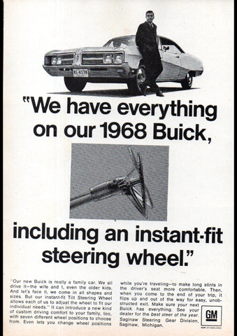 1968 GM GENERAL MOTORS BUICK INSTANT FIT STEERING WHEEL USA AD ART PRINT POSTER